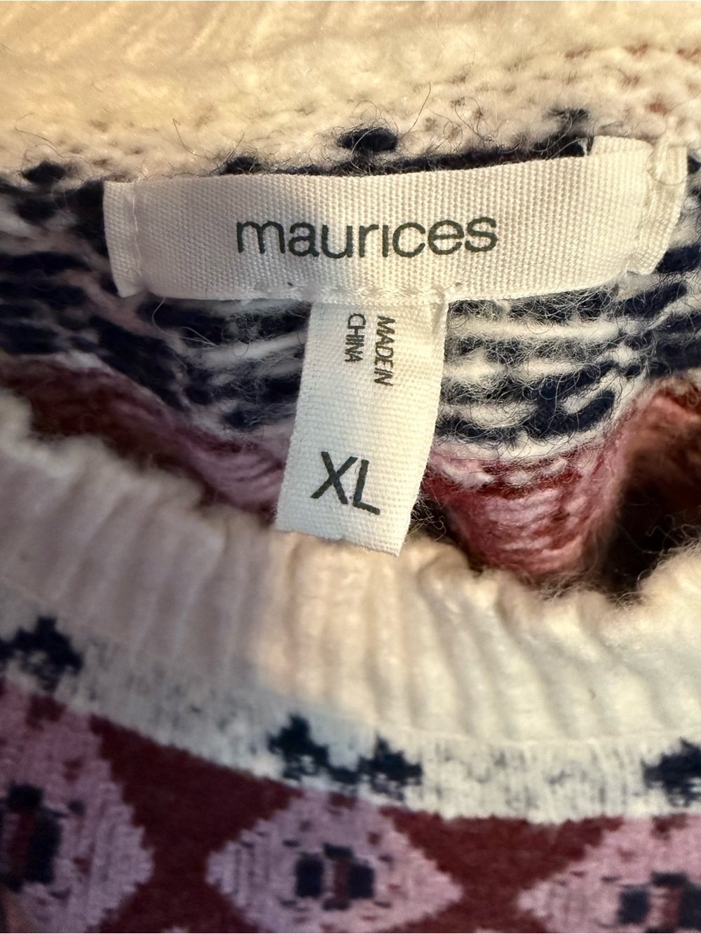 Maurices Ivory Sweater with Pink and Burgundy Fair Isle Yoke - Picture 3 of 3